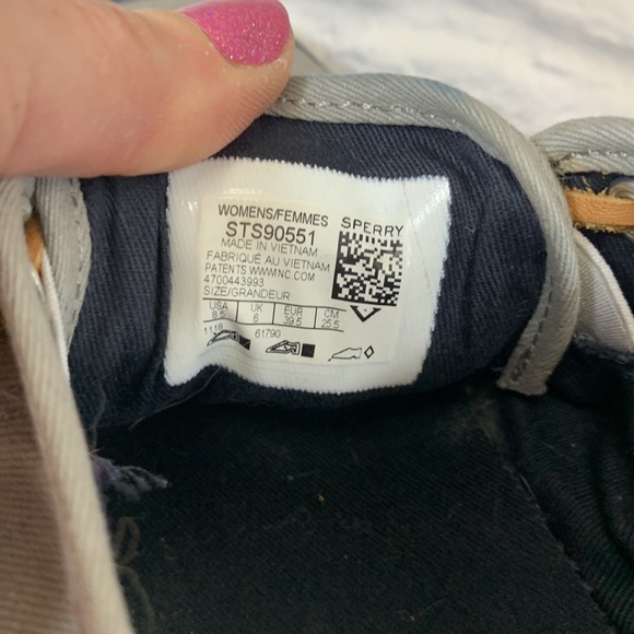 Sperry Top Siders loafer shoes Canvas Leather laces Gray white tan Size 8.5 - Picture 8 of 10